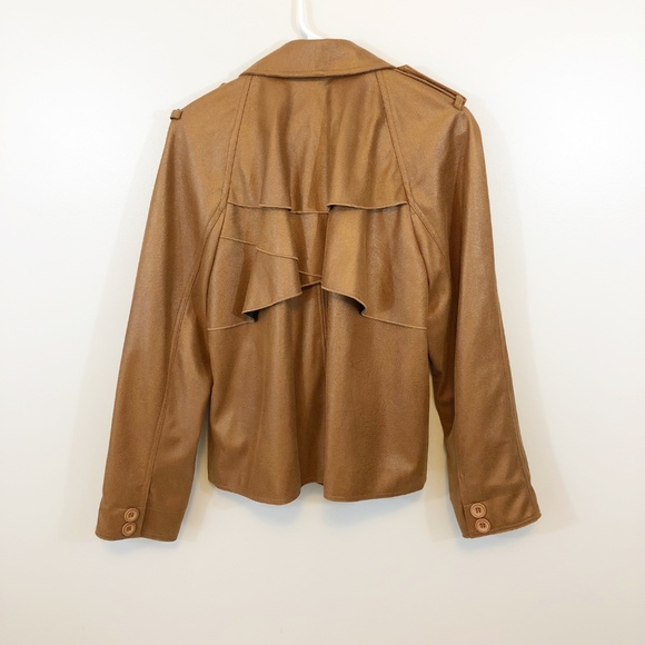 Jacket Dress Coat Women's Tan Faux Leather Large - Picture 3 of 8